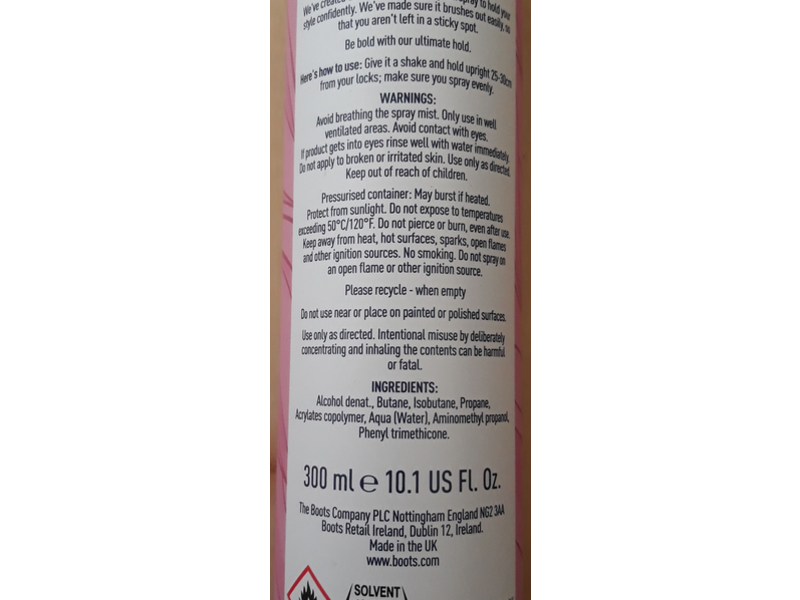 Boots Ulitmate Hold Unperfumed Hairspray Hold It, 10.1 fl oz/300 mL