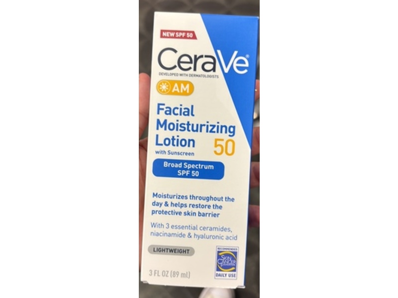 CeraVe AM Facial Moisturizing Lotion, Broad Spectrum, SPF 50, Lightweight, 3 fl oz/89 mL