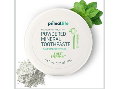 Primal Life Powdered Mineral Toothpaste, Sweet Spearmint, 0.25 oz/7 g