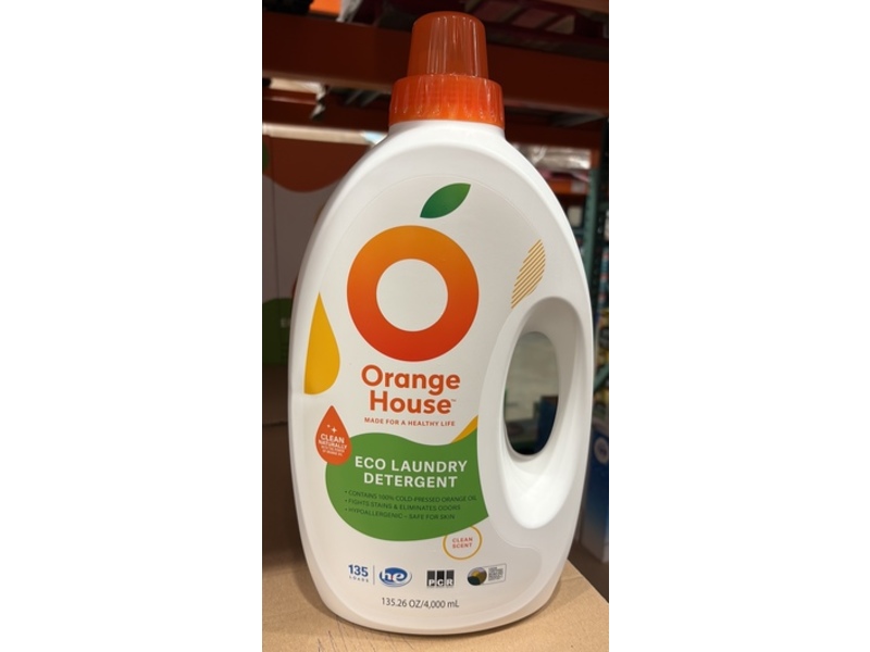 Orange House Eco Laundry Detergent, Clean Scent, 135 Loads, 135.26 oz/4000 mL