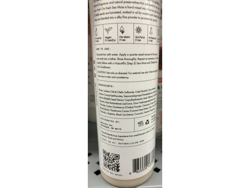 Naturall Wash & Go Shampoo, Sea Moss & Chebe, 8.5 fl oz/250 mL