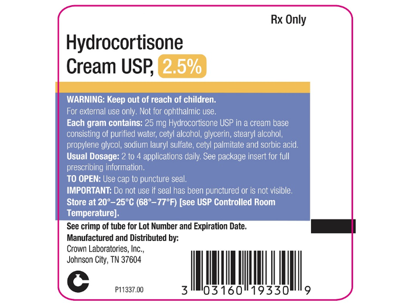 Hydrocortisone Cream USP, 2.5%, 454 g, Crown Laboratories (RX)