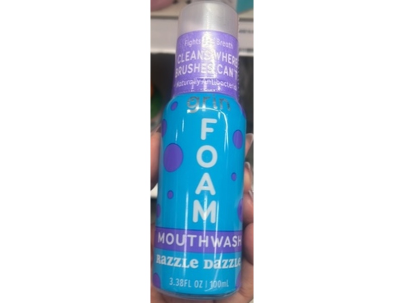 Grin Foam Mouthwash, Razzle Dazzle, 3.38 fl oz/100 mL
