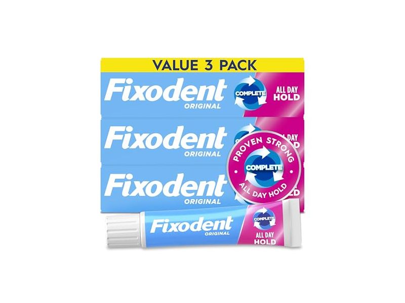 Fixodent Complete All Day Hold Denture Adhesive Cream, Original, 2.4 oz/68 g, Pack Of 3