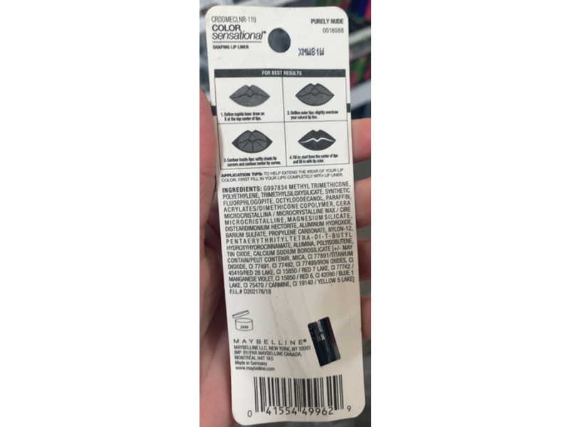 Maybelline Color Sensational Carded Lip Liner, Purely Nude, 0.14 oz