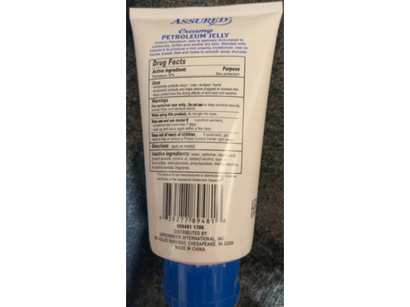 Assured Creamy Petroleum Jelly Skin Softener, 4.5 oz/127 g