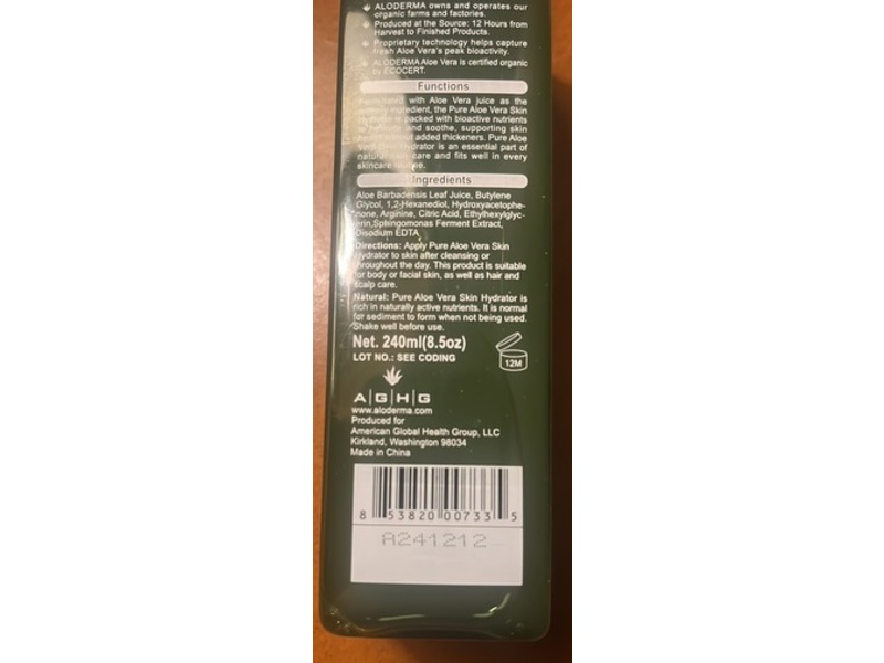 Aloderma Pure Aloe Vera Skin Hydrator, 8.5 fl oz/240 mL