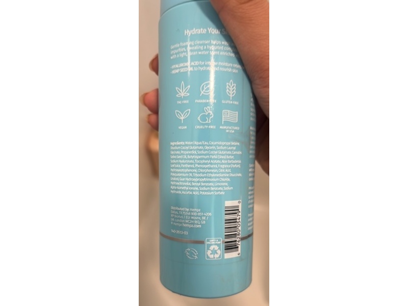 Hempz Hydrating Gentle Facial Foaming Cleanser, Hyaluronic Acid, 6 fl oz/177 mL