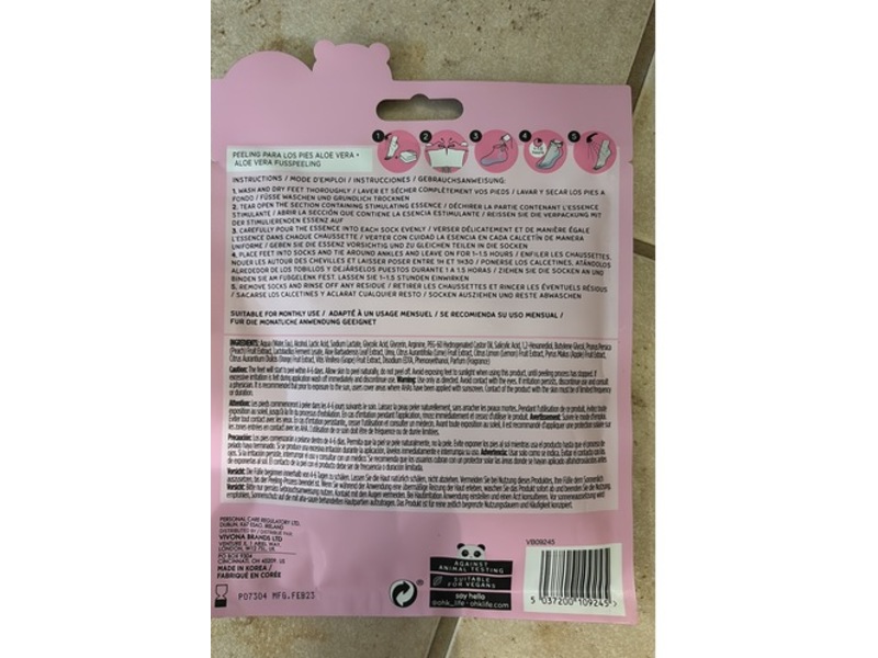 Oh K! Exfoliates Foot Peel Mask, Peach Extract, 1.35 fl oz/40 mL