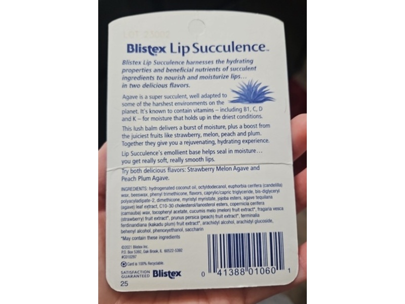 Blistex Lip Succulence Moisturizer, Strawberry Melon Agave & Peach Plum Agave, 0.15 oz/4.25 g, 2 Count