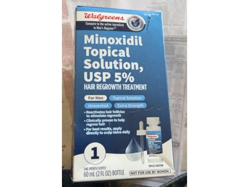 Walgreens Minoxidil Topical Solution, USP 5%, Hair Regrowth Treatment, 2 fl oz/60 mL