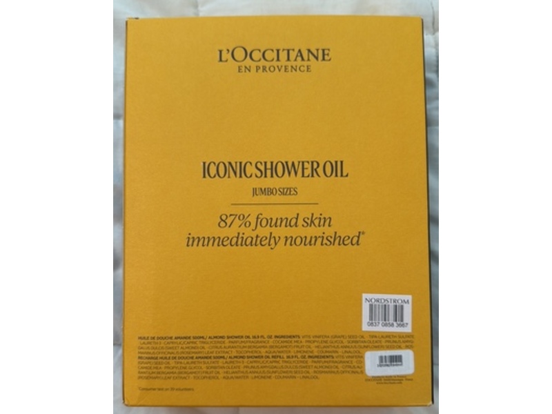 L'Occitane En Provence Showered In Almond Duo Set, Shower Oil + Refill, Almond Oil, 16.9 fl oz/500 mL