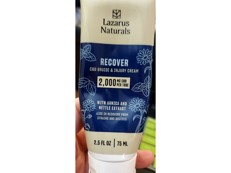 Lazarus Naturals Recover Cbd Bruise & Injury Cream, Arnica & Nettle Extract, 2.5 fl oz/75 mL