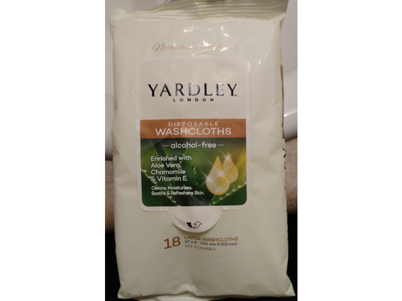 Yardley London Disposable Wash Cloths, Aloe Vera, Chamomile & Vitamin E, 18 Count