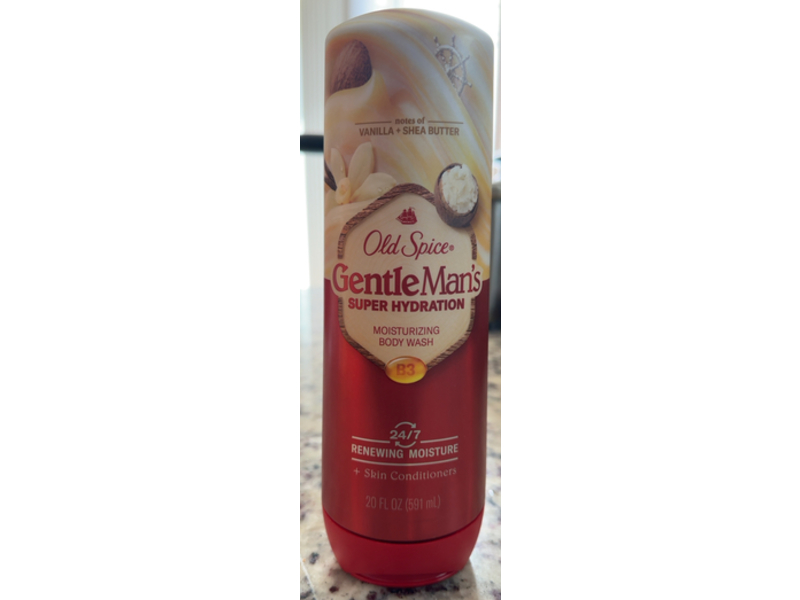 Old Spice Gentle Man's Super Hydration Body Wash, Vanilla & Shea Butter, 20 fl oz/591 mL, Pack of 4