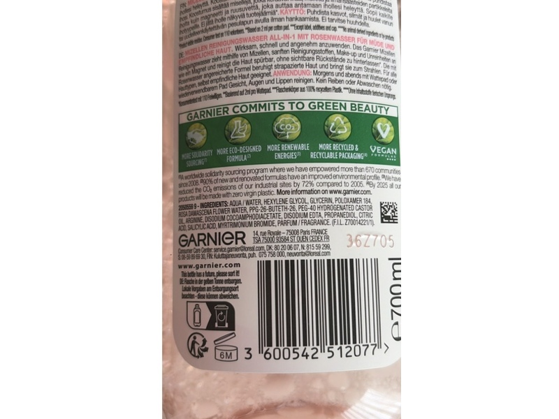 Garnier SkinActive Micellar Cleaning All-In-1, Rose Water, 700 mL