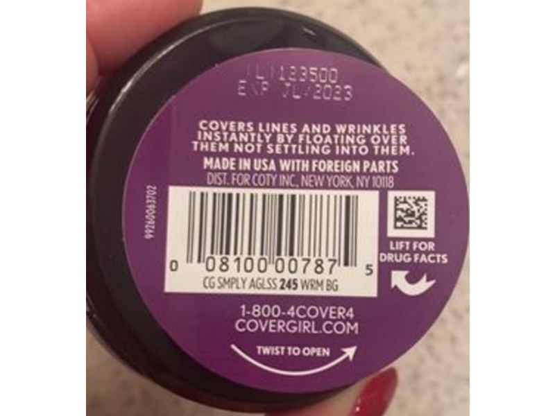 Covergirl + Olay Simply Ageless Foundation Sunscreen, SPF 28, 245 Warm Beige, 0.4 oz/12 g