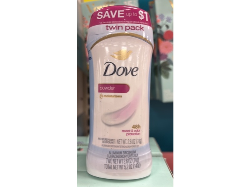 Dove Antiperspirant Deodorant Powder, 2.6 oz/74 g, 2 Count