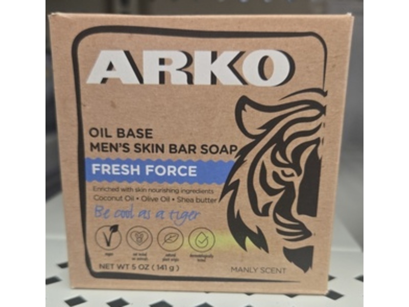 Arko Oil Base Men’s Skin Bar Soap, Fresh Force, 5 oz/141 g