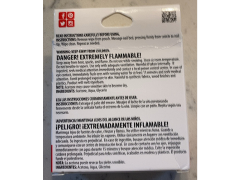 Onyx Professional Acetone Nail Polish Remover Wipes, 0.16 fl oz/5 mL,10 Count