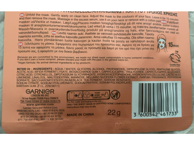 Garnier 2 Million Probiotic Fractions Repairing Sheet Mask, 22 g