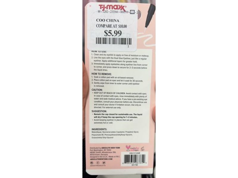 Absolute New York Dual Glue Eyeliner, Clear, 0.02 fl oz/0.6 mL