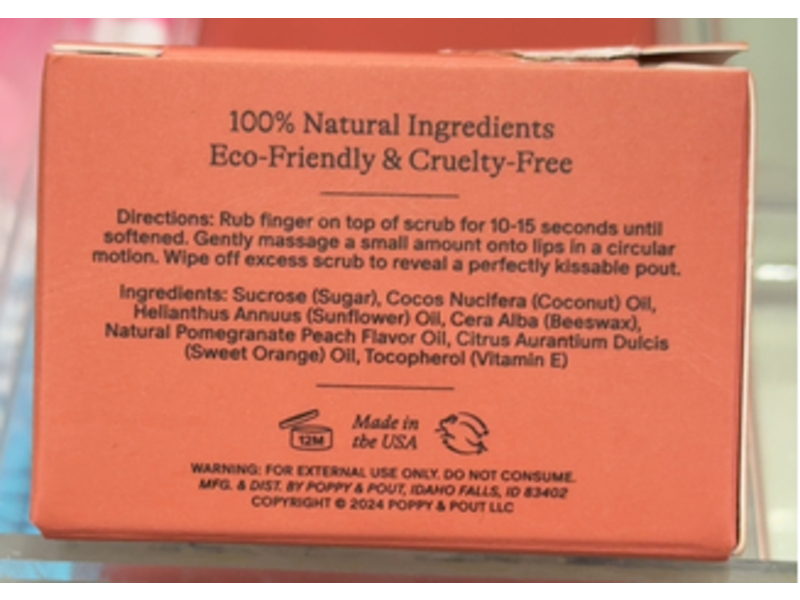 Poppy & Pout Exfoliating Lip Scrub, Pomegranate Peach, 0.75 oz/21.5 g