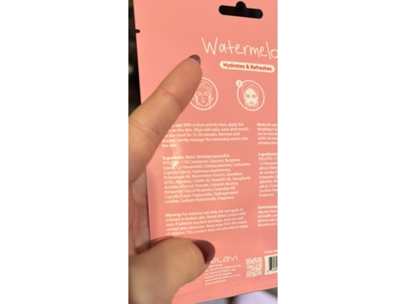 Celavi Facial Mask, Watermelon, 0.74 oz/20 g