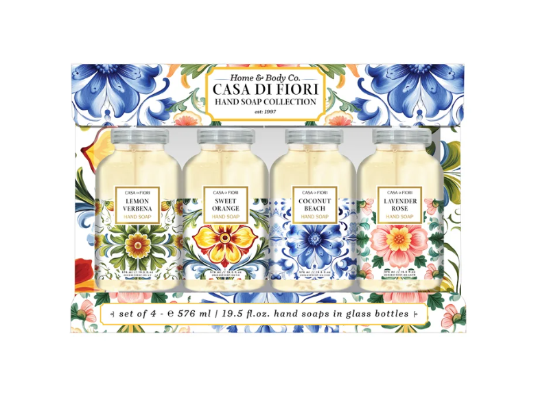 Home & Body Co Casa Di Fiori Glass Hand Soap Collection Set, 19.5 fl oz/576 mL, Pack Of 4