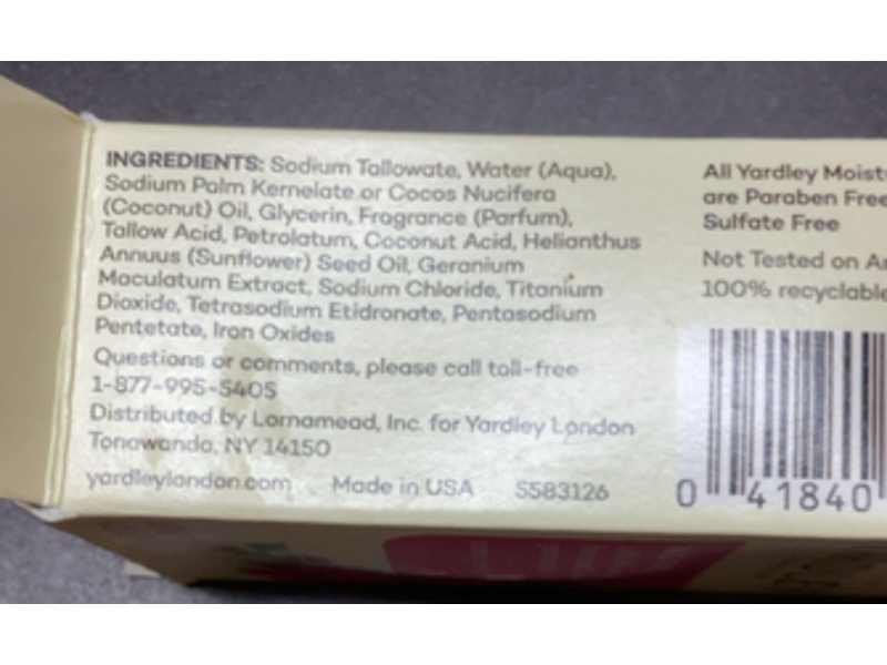 Yardley London Moisturizing Bath Bar, Wild Rose, 4.25 oz/120 g, Pack Of 4