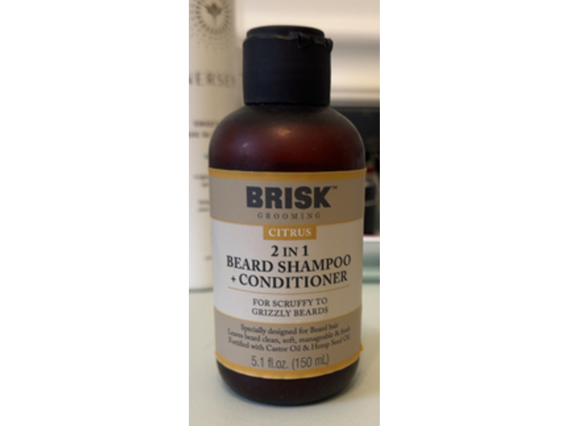 Brisk Grooming 2 In 1 Beard Shampoo + Conditioner, Citrus, 5.1 fl oz/150 mL