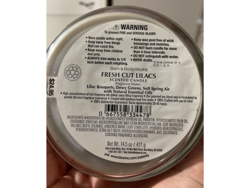 Bath & Body Works Scented Candle, Fresh Cut Lilacs, 14.5 oz/411 g