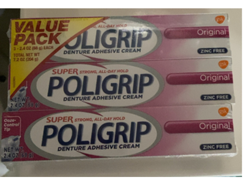 Poligrip Denture Adhesive Cream, Original, 2.4 oz/68 g, Pack Of 3