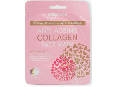 Dermav10 Anti-Ageing Collagen Face Mask, Aloe Vera, 1 Count