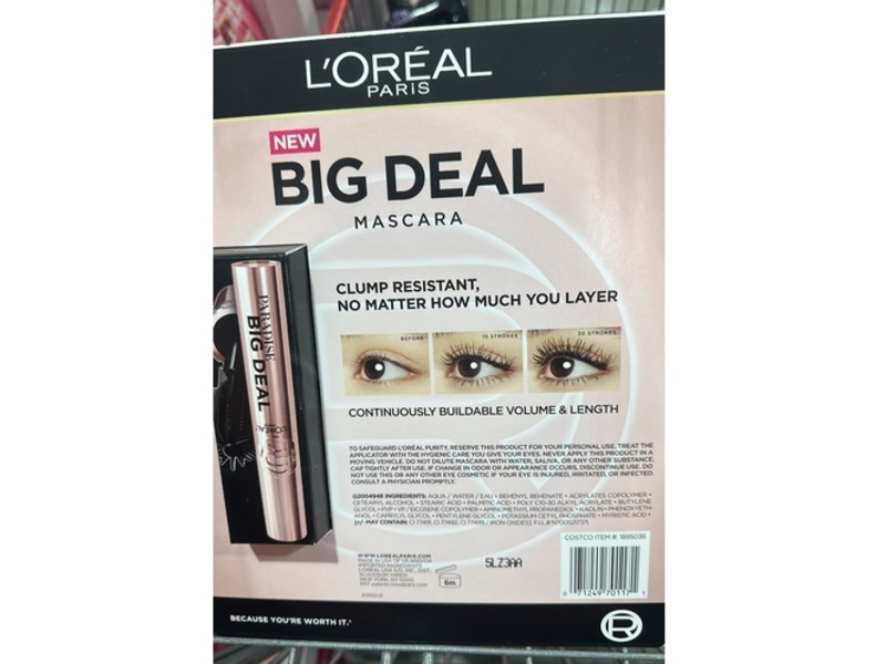 L'Oreal Paris Big Deal Mascara, Blackest Black, 0.33 fl oz/10 mL, Pack Of 2