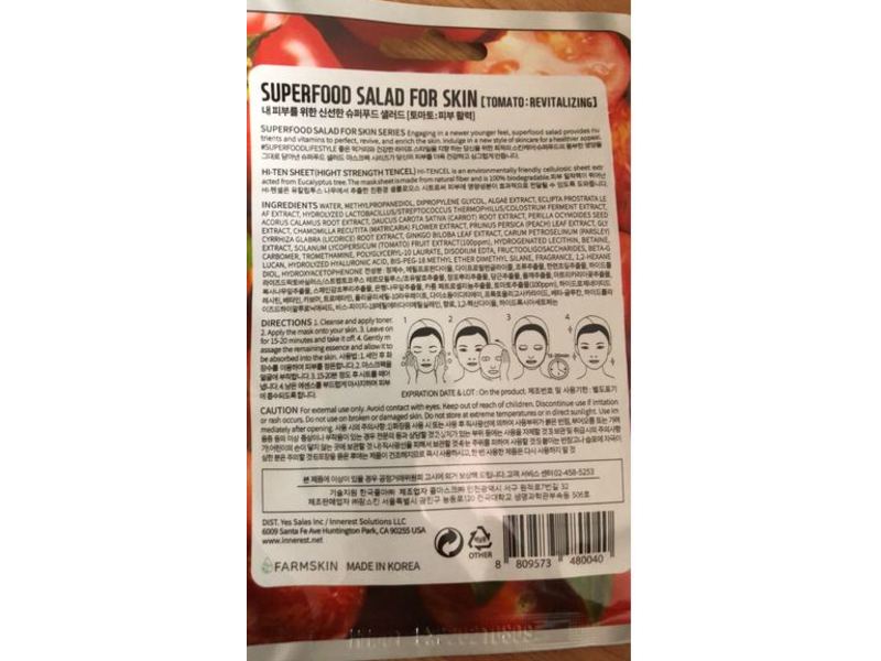 Farmskin Revitalizing Sheet Mask, Tomato, 0.84 fl oz/25 mL