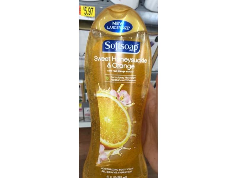 Softsoap Moisturizing Body Wash, Sweet Honeysuckle & Orange, 20 fl oz/591 mL, Pack Of 4
