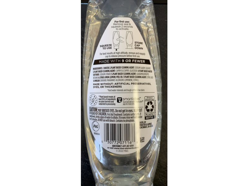 9 Elements Liquid Dish Soap, Lemon Scent, 15 fl oz/443 mL