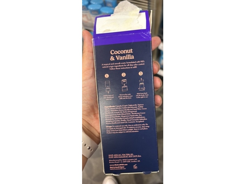 Wild Refillable Deodorant, Coconut & Vanilla, 1.4 oz/40 g
