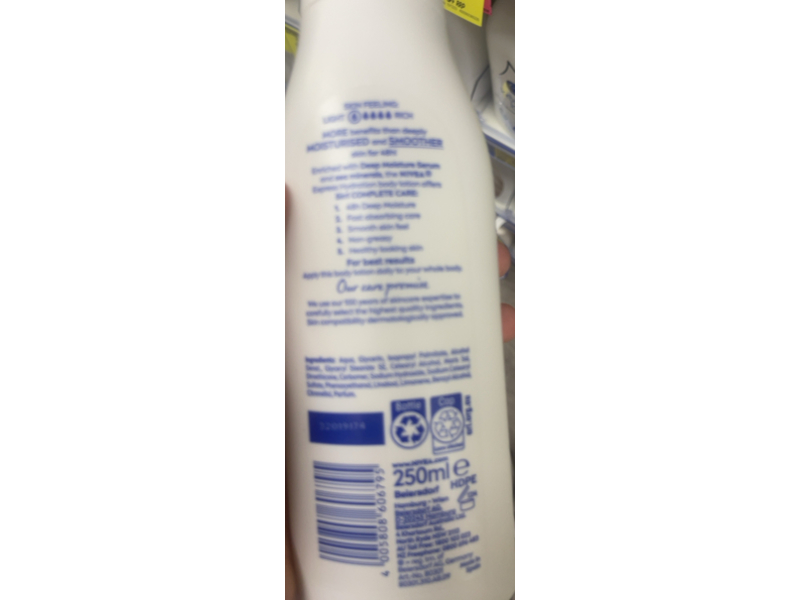 Nivea Body Lotion Express Hydration, 5 In 1 Complete Care, Normal to Dry Skin, 250 mL