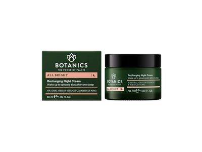 Botanics All Bright Recharging Night Cream, Vitamin C & Hibiscus AHA, 1.69 fl oz/50 mL
