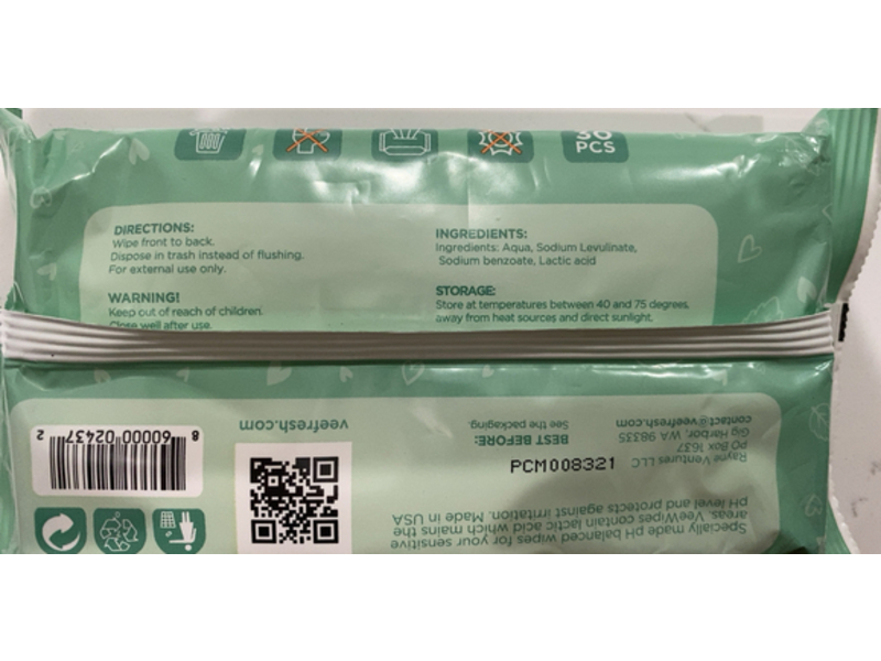 Vee Fresh Veewipes Intimate Wet Wipes, 30 Count