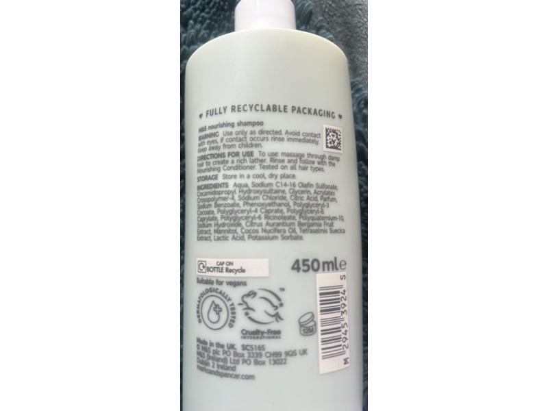 M&S Nourishing Shampoo, Sea Salt & Green Bergamot, 450 mL