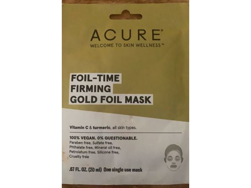 Acure Foil-Time Firming Gold Foil Mask, Vitamin C & Turmeric, 0.67 fl oz/20 mL