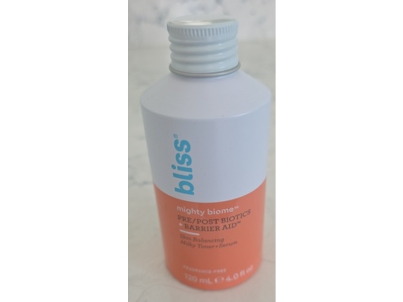 Bliss Mighty Biome Pre/Post Biotics + Barrier Aid, Milky Toner + Serum, 4 fl oz/120 mL