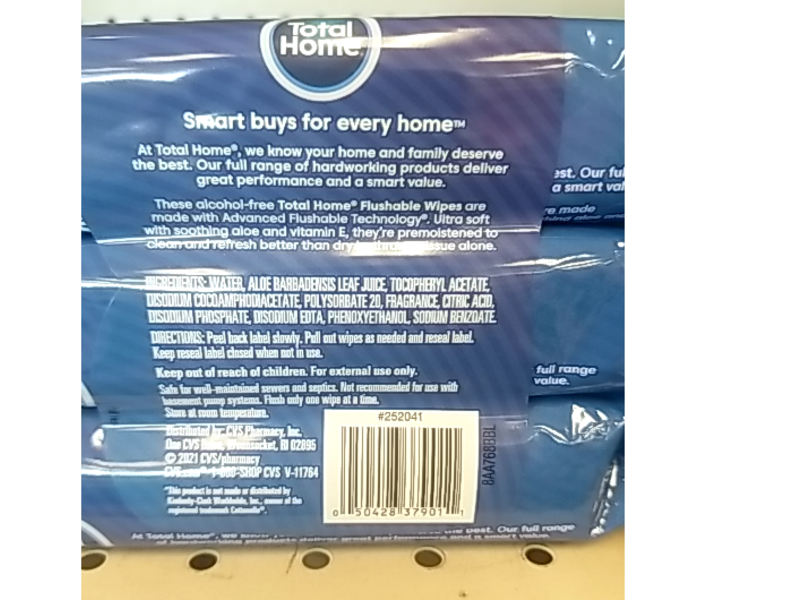 Total Home Flushable Wipes, Aloe & Vitamin E, 60 Count