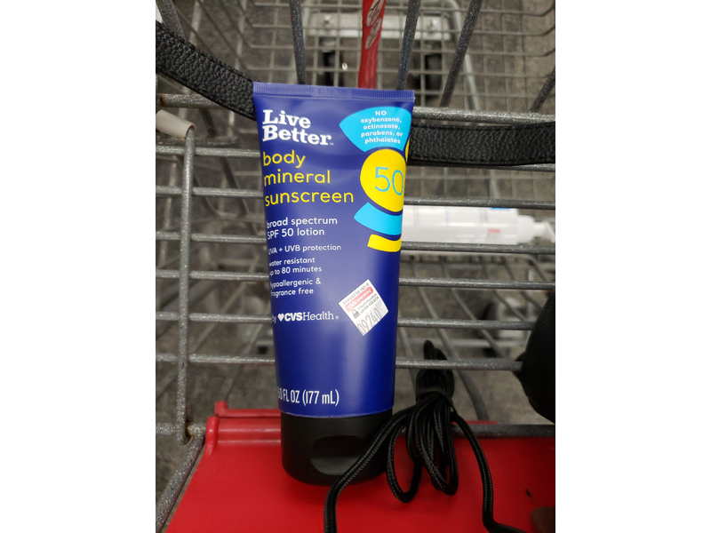 CVS Health Live Better Body Mineral Sunscreen, SPF 50, 6.0 fl oz/177 mL