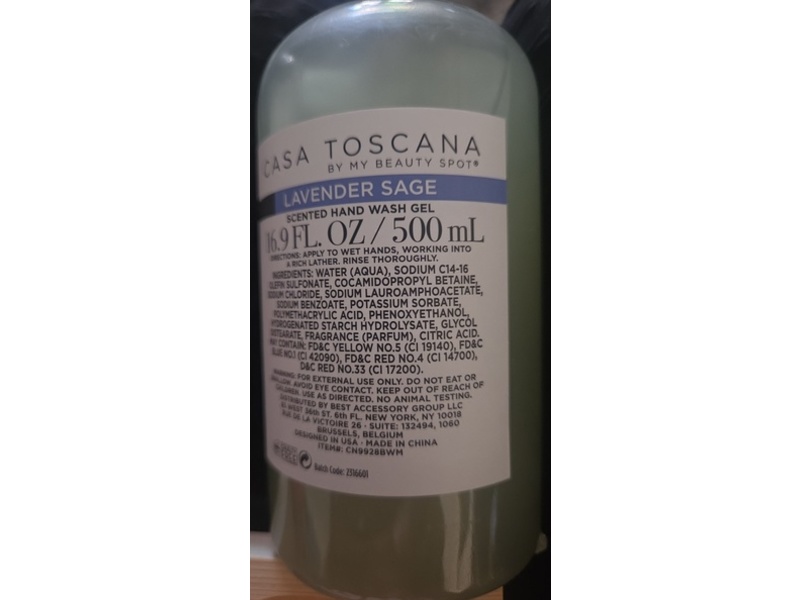 My Beauty Spot Casa Toscana Hand Wash Gel, Lavender Sage, 16.9 fl oz/500 mL