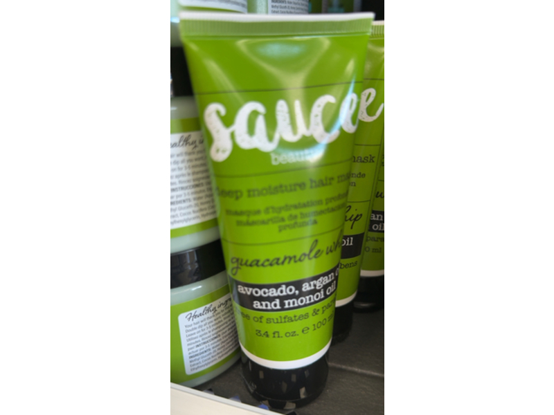 Sauce Beauty Guacamole Whip Deep Moisture Hair Mask, Avocado + Argan Oil & Monoi Oil, 3.4 fl oz/100 mL