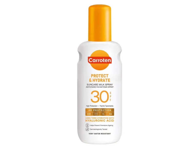 Carroten Protect & Hydrate Suncare Milk Spray, SPF 30, Hyaluronic Acid, 200 mL